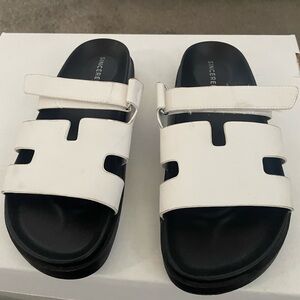 White and Black Slide Sandals